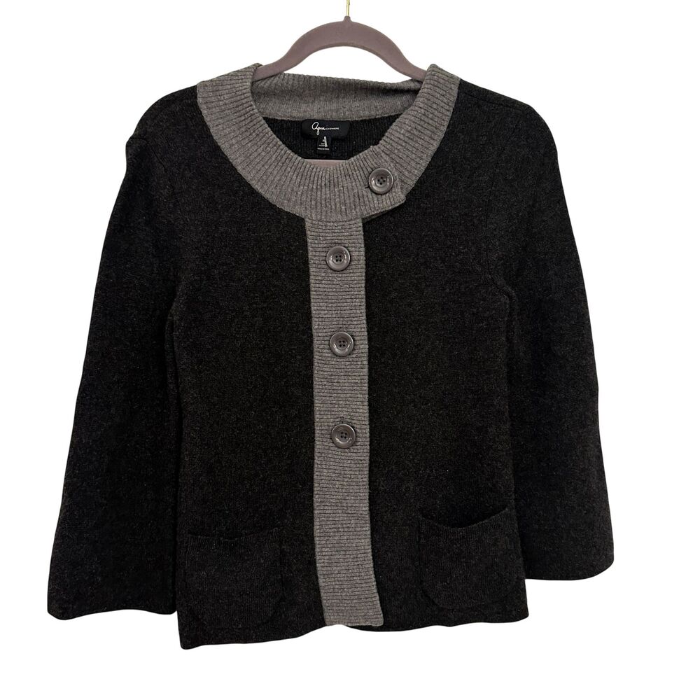 Aqua Cashmere 100% Cashmere Dark and Light Button Up Cardigan Size M Flaws‎